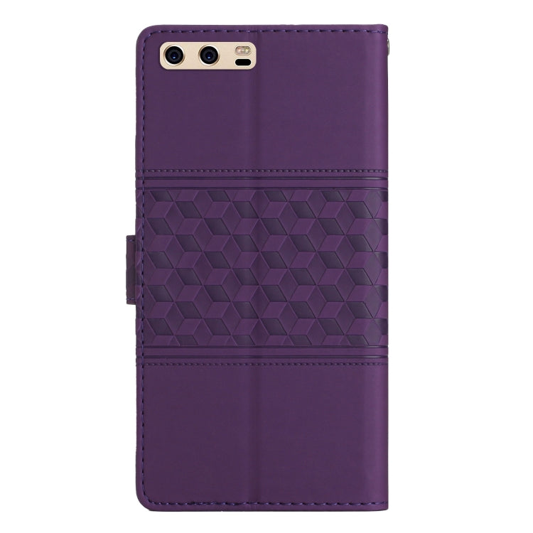 For Huawei P10 Plus Diamond Embossed Skin Feel Leather Phone Case with Lanyard