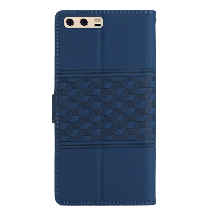 For Huawei P10 Plus Diamond Embossed Skin Feel Leather Phone Case with Lanyard