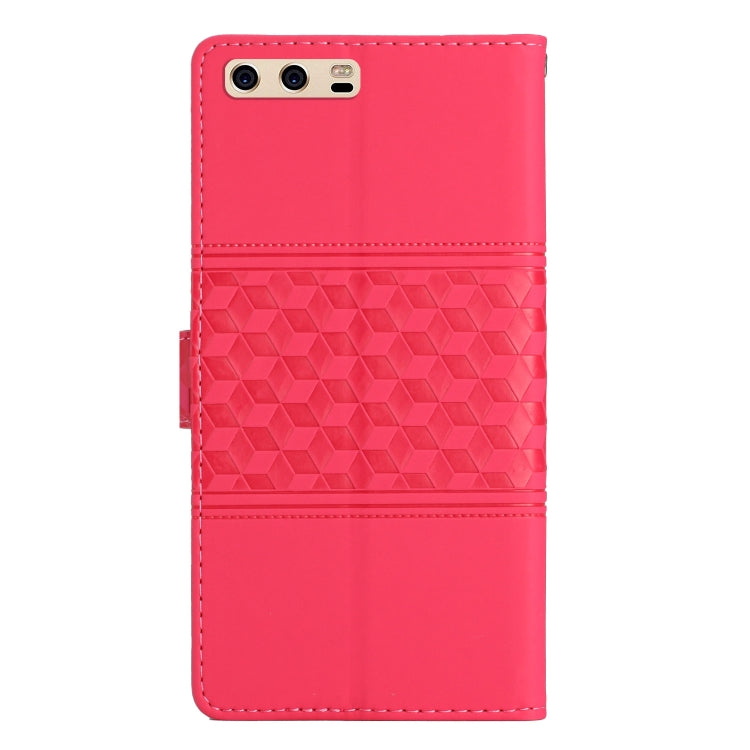 For Huawei P10 Plus Diamond Embossed Skin Feel Leather Phone Case with Lanyard