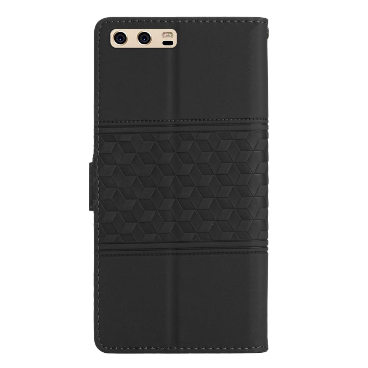 For Huawei P10 Plus Diamond Embossed Skin Feel Leather Phone Case with Lanyard