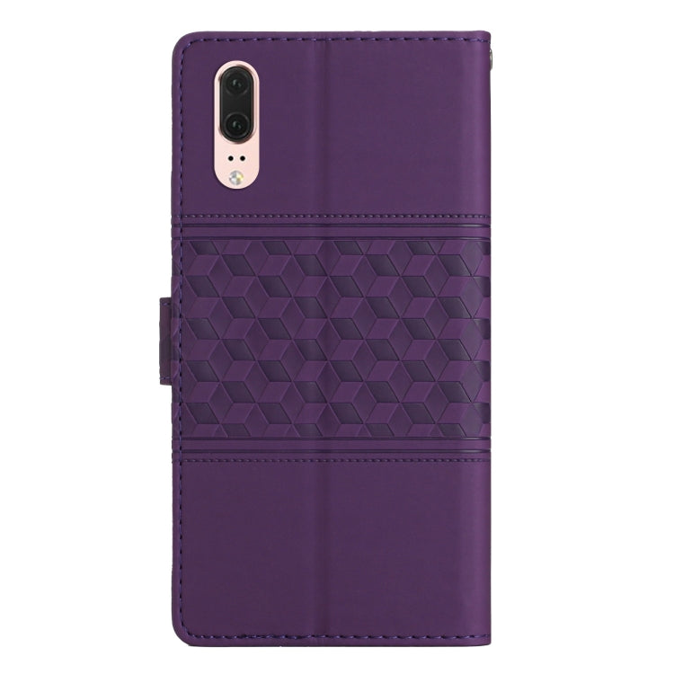 For Huawei P20 Diamond Embossed Skin Feel Leather Phone Case with Lanyard