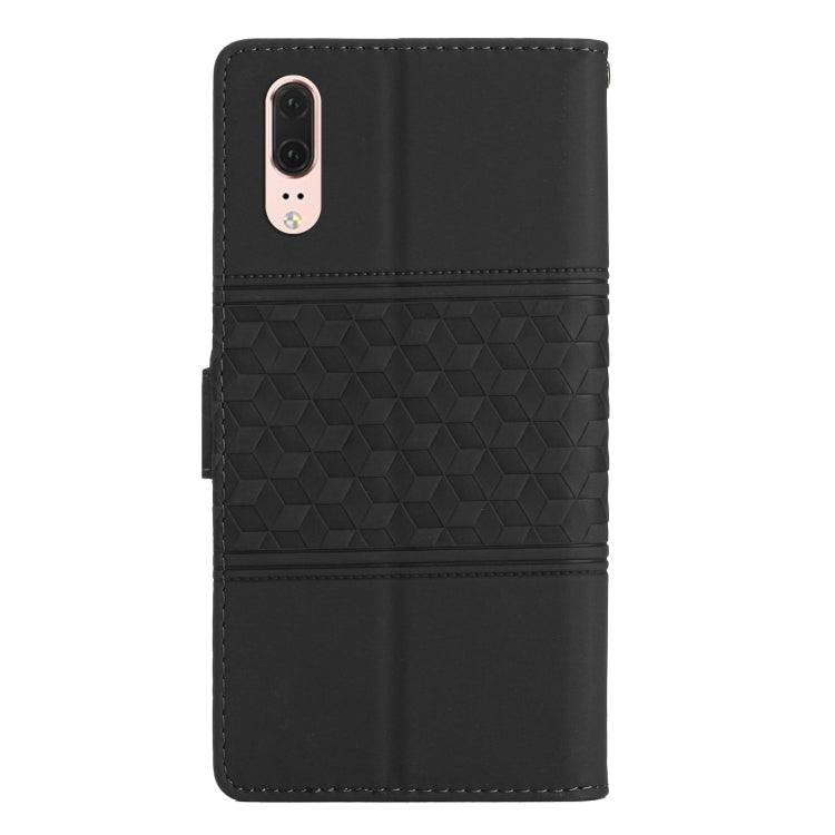 For Huawei P20 Diamond Embossed Skin Feel Leather Phone Case with Lanyard