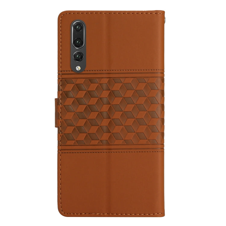 For Huawei P20 Pro Diamond Embossed Skin Feel Leather Phone Case with Lanyard