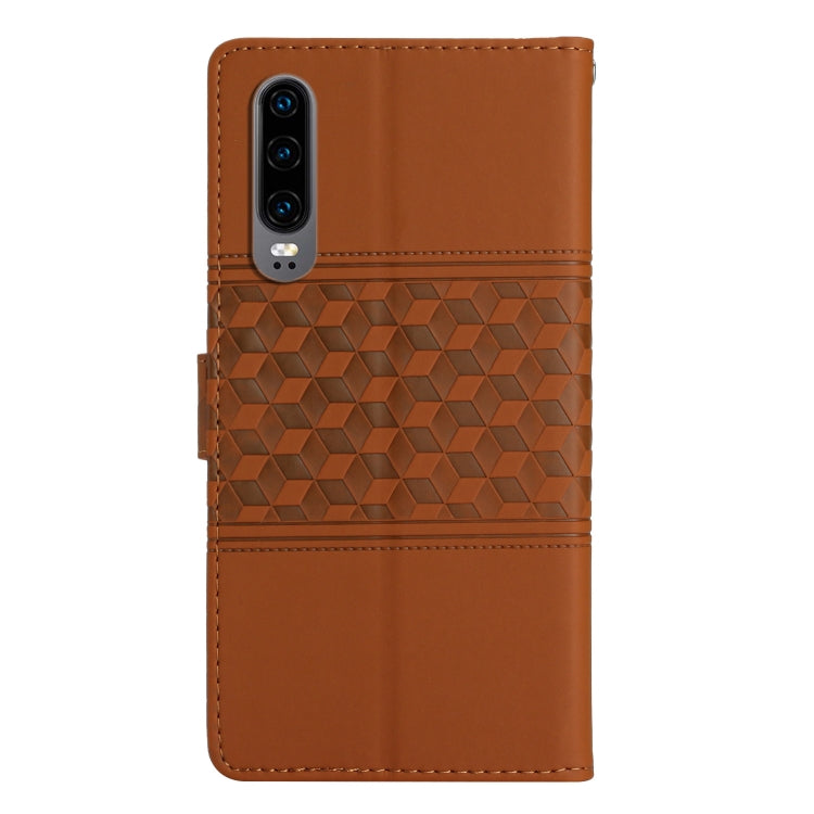 For Huawei P30 Diamond Embossed Skin Feel Leather Phone Case with Lanyard