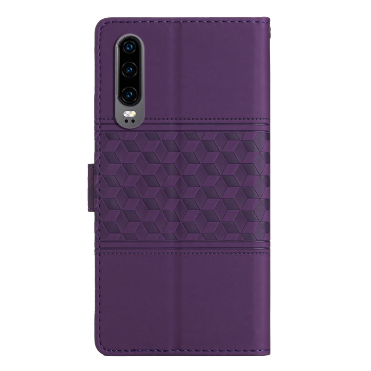 For Huawei P30 Diamond Embossed Skin Feel Leather Phone Case with Lanyard
