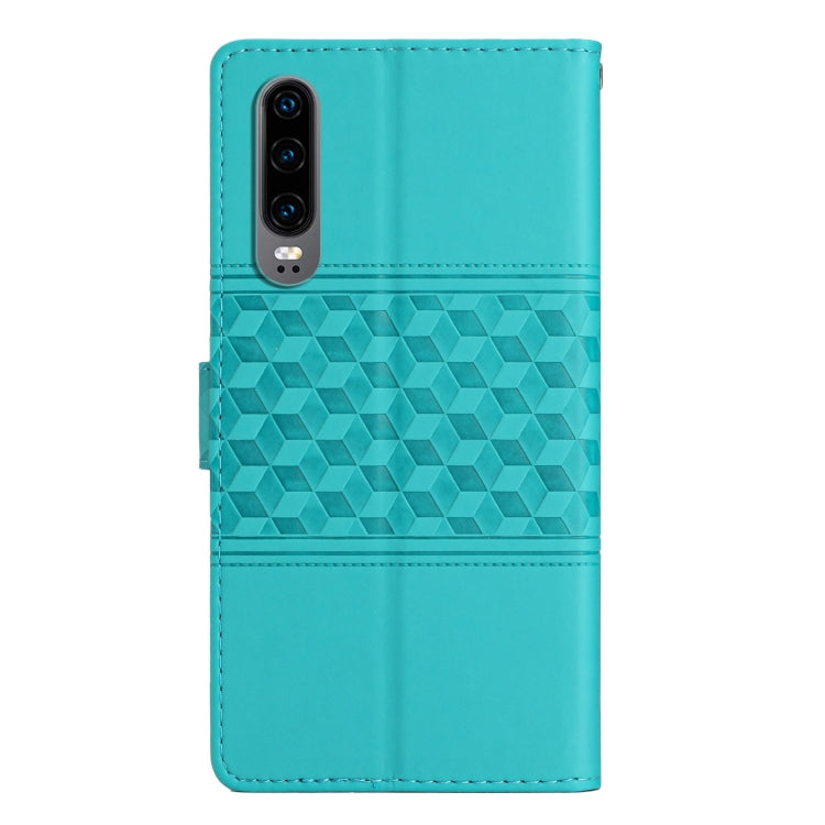 For Huawei P30 Diamond Embossed Skin Feel Leather Phone Case with Lanyard