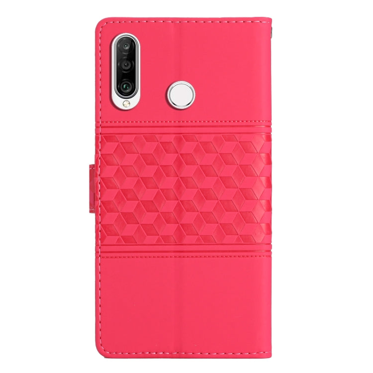 For Huawei P30 Lite Diamond Embossed Skin Feel Leather Phone Case with Lanyard