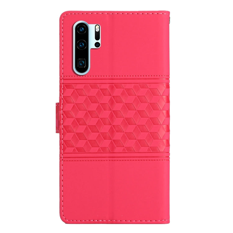 For Huawei P30 Pro Diamond Embossed Skin Feel Leather Phone Case with Lanyard