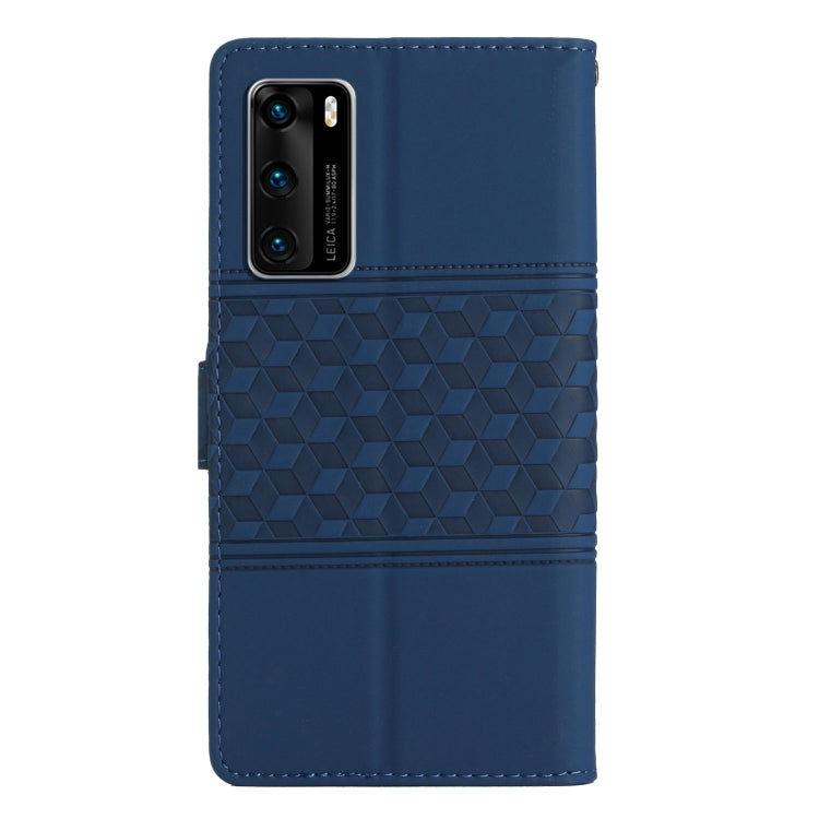 For Huawei P40 Diamond Embossed Skin Feel Leather Phone Case with Lanyard