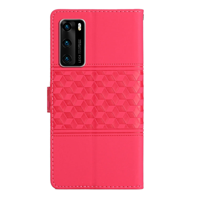 For Huawei P40 Diamond Embossed Skin Feel Leather Phone Case with Lanyard