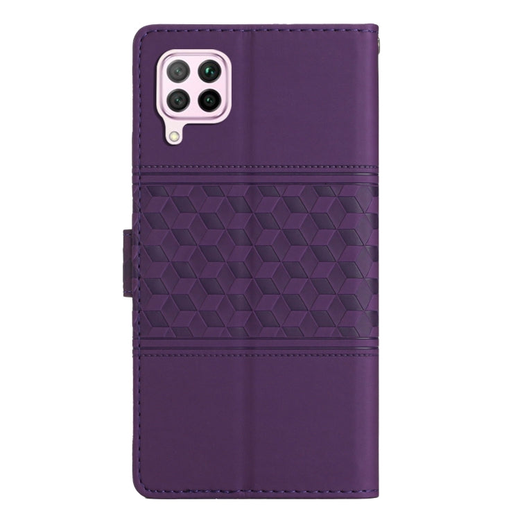 For Huawei P40 Lite Diamond Embossed Skin Feel Leather Phone Case with Lanyard