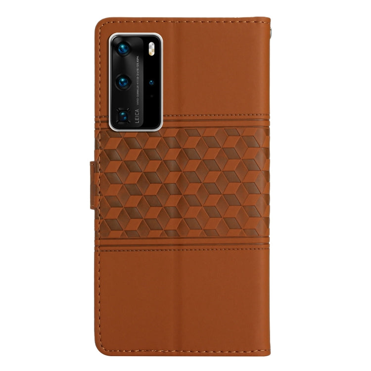 For Huawei P40 Pro Diamond Embossed Skin Feel Leather Phone Case with Lanyard