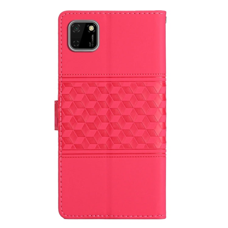 For Huawei Y5p Diamond Embossed Skin Feel Leather Phone Case with Lanyard