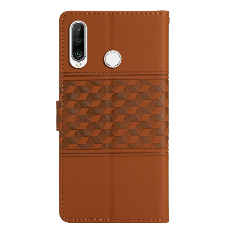 For Huawei Y6p Diamond Embossed Skin Feel Leather Phone Case with Lanyard