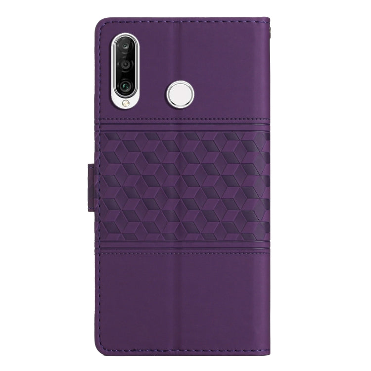 For Huawei Y6p Diamond Embossed Skin Feel Leather Phone Case with Lanyard