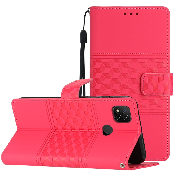 For Xiaomi Redmi 9C Diamond Embossed Skin Feel Leather Phone Case with Lanyard