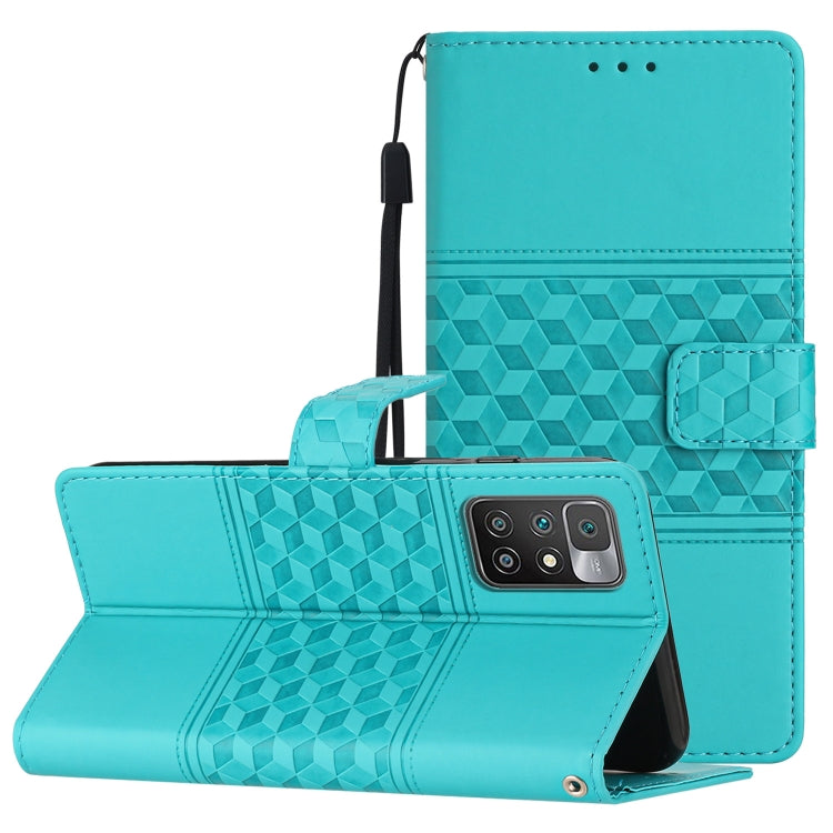 For Xiaomi Redmi 10 Diamond Embossed Skin Feel Leather Phone Case with Lanyard