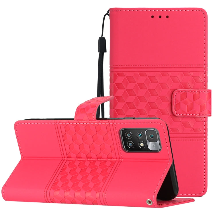 For Xiaomi Redmi 10 Diamond Embossed Skin Feel Leather Phone Case with Lanyard