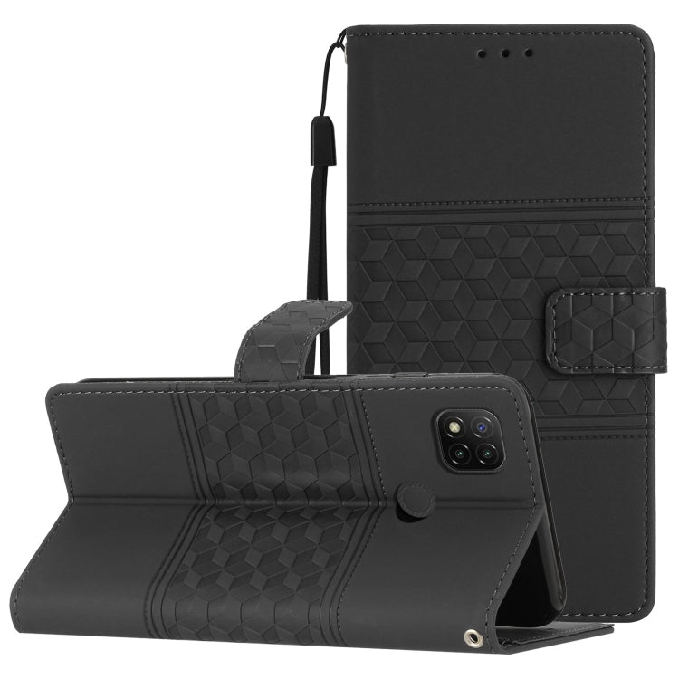 For Xiaomi Redmi 10A Diamond Embossed Skin Feel Leather Phone Case with Lanyard