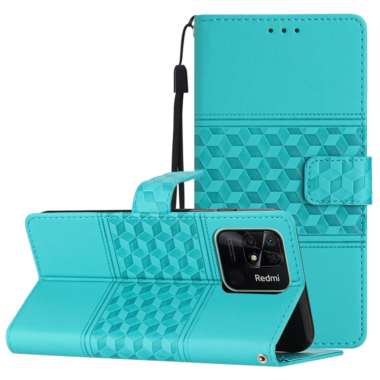For Xiaomi Redmi 10C Diamond Embossed Skin Feel Leather Phone Case with Lanyard