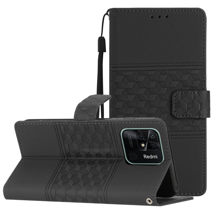 For Xiaomi Redmi 10C Diamond Embossed Skin Feel Leather Phone Case with Lanyard