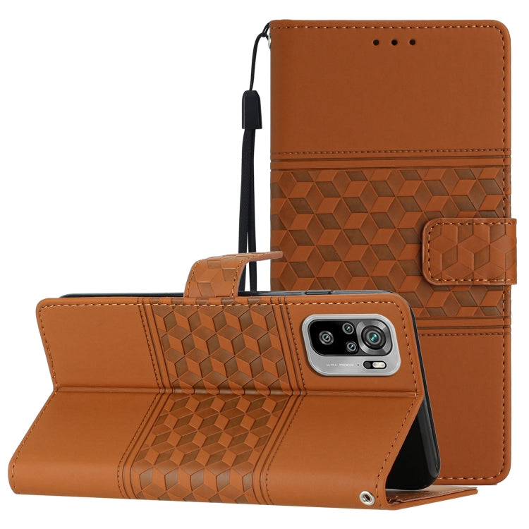 For Xiaomi Redmi Note 10 / Note 10S Diamond Embossed Skin Feel Leather Phone Case with Lanyard