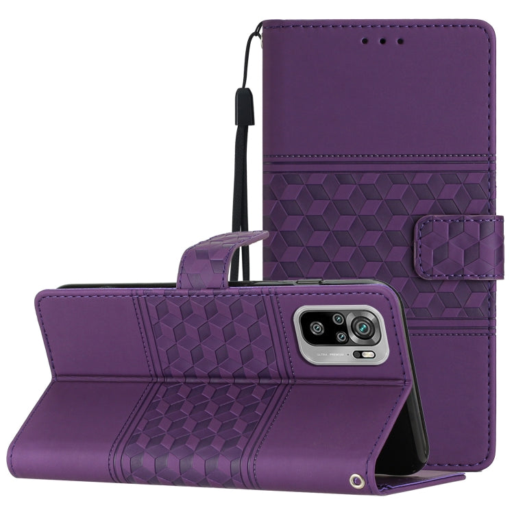 For Xiaomi Redmi Note 10 / Note 10S Diamond Embossed Skin Feel Leather Phone Case with Lanyard