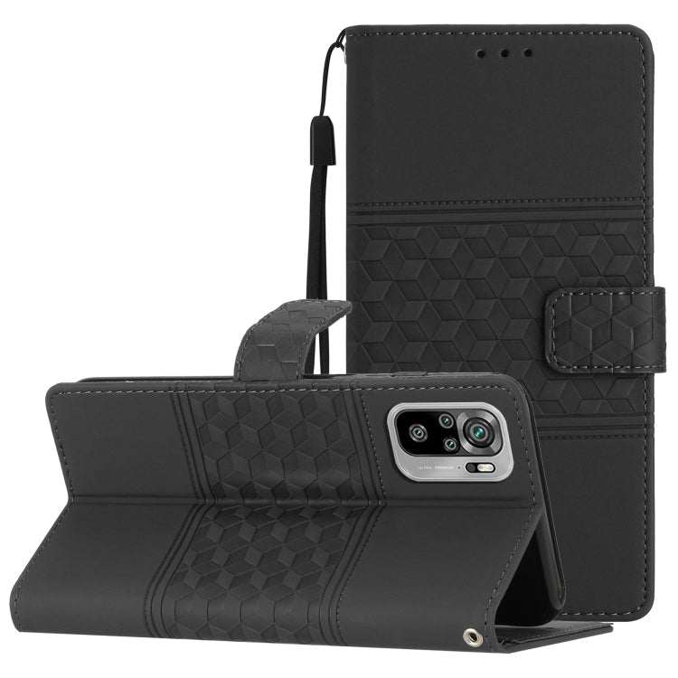 For Xiaomi Redmi Note 10 / Note 10S Diamond Embossed Skin Feel Leather Phone Case with Lanyard