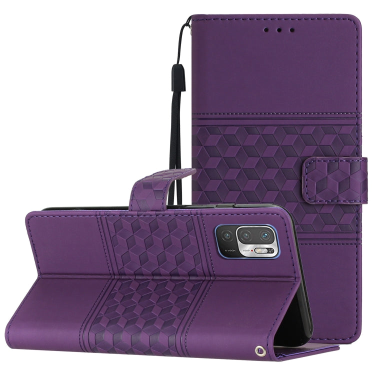 For Xiaomi Redmi Note 10 5G Diamond Embossed Skin Feel Leather Phone Case with Lanyard
