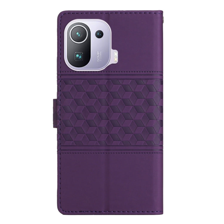 For Xiaomi Mi 11 Pro Diamond Embossed Skin Feel Leather Phone Case with Lanyard