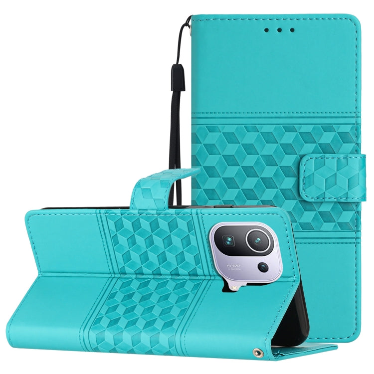 For Xiaomi Mi 11 Pro Diamond Embossed Skin Feel Leather Phone Case with Lanyard
