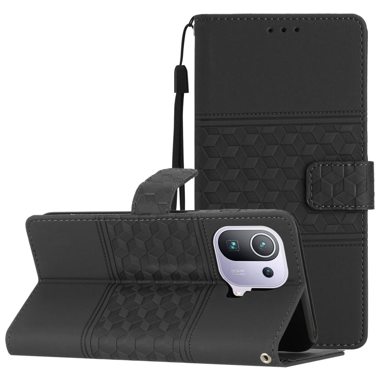 For Xiaomi Mi 11 Pro Diamond Embossed Skin Feel Leather Phone Case with Lanyard