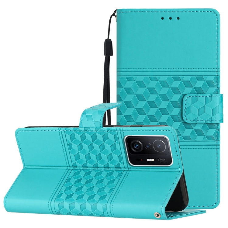For Xiaomi Mi 11T / 11T Pro Diamond Embossed Skin Feel Leather Phone Case with Lanyard