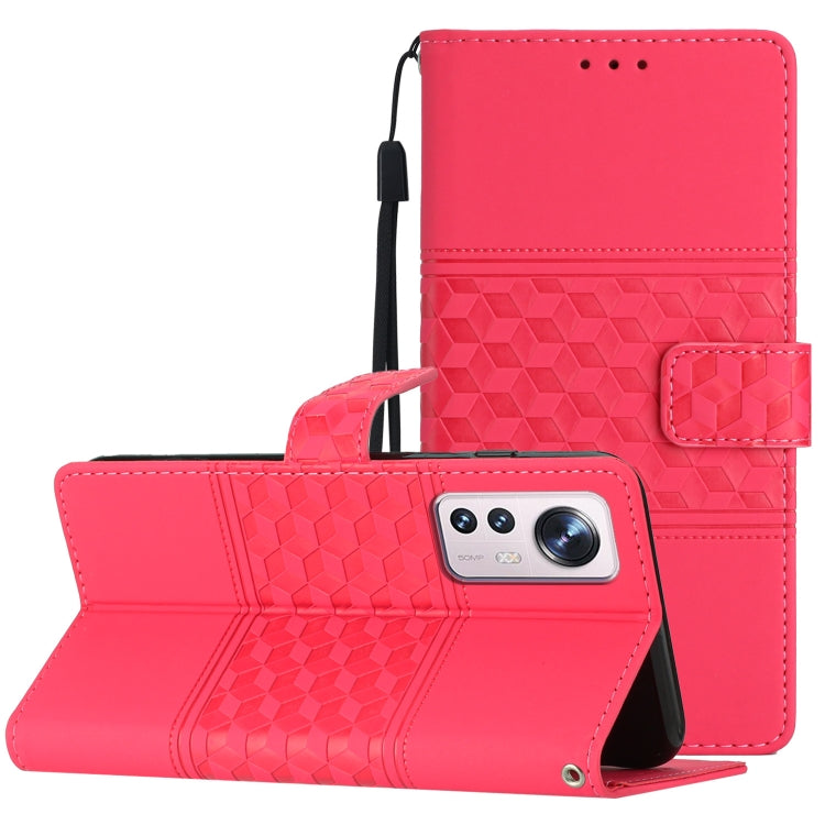 For Xiaomi 12 Lite Diamond Embossed Skin Feel Leather Phone Case with Lanyard
