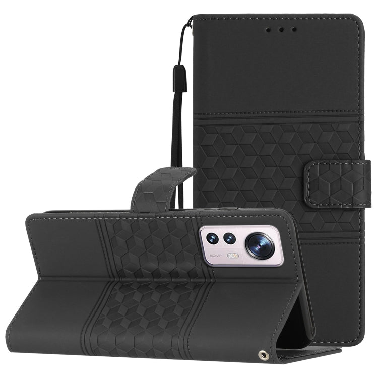 For Xiaomi 12 Lite Diamond Embossed Skin Feel Leather Phone Case with Lanyard