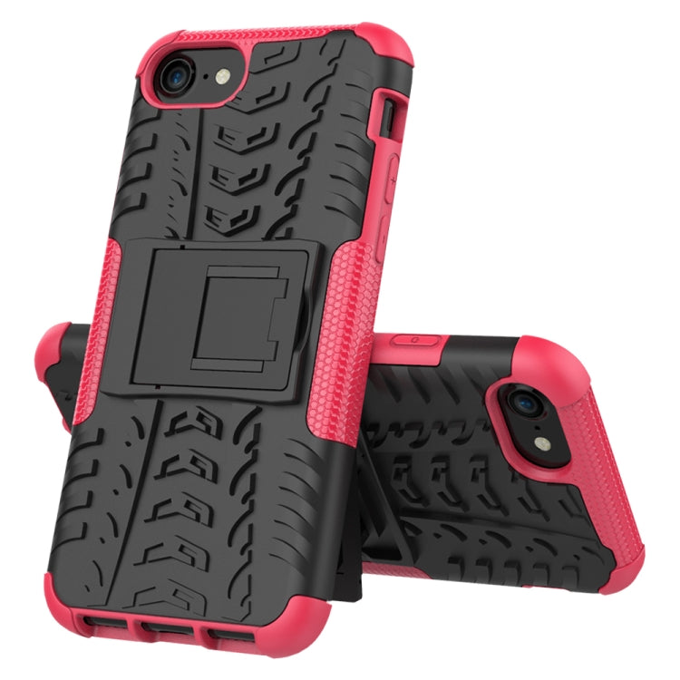 For iPhone SE 2022 / SE 2020 Tire Texture Shockproof TPU+PC Protective Case with Holder