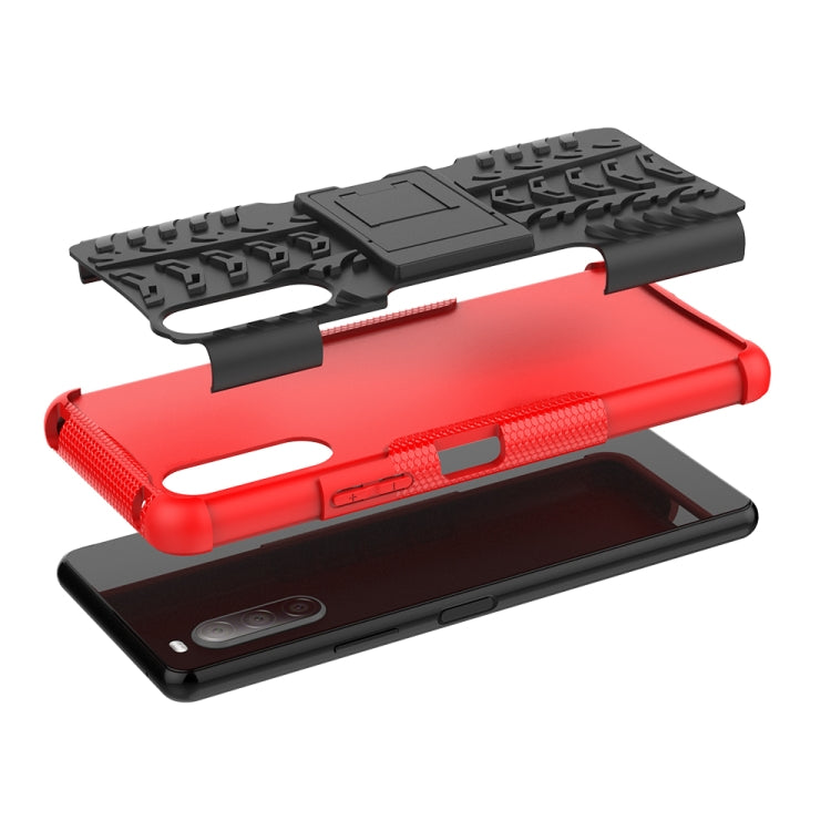 For Sony Xperia 10 â…¡ Tire Texture Shockproof TPU+PC Protective Case with Holder