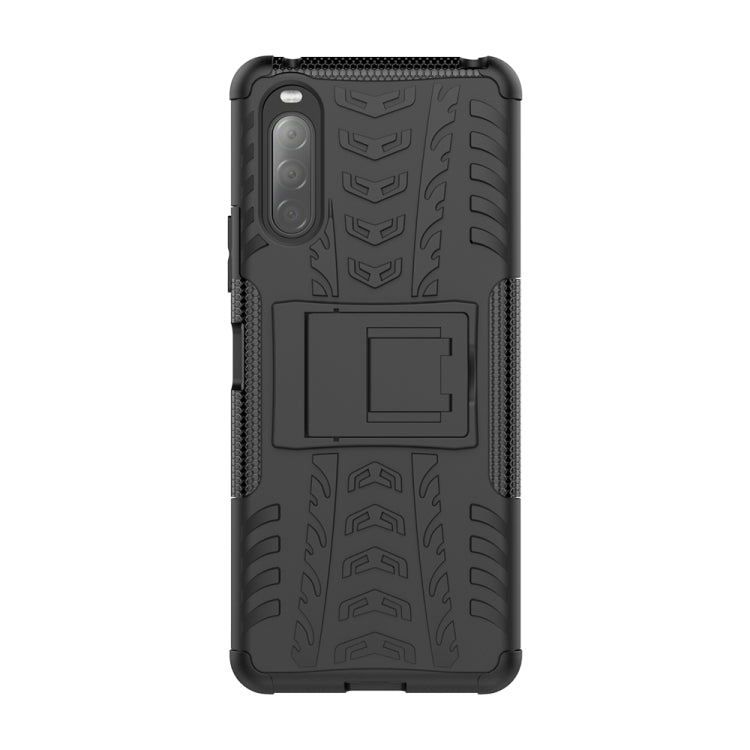 For Sony Xperia 10 â…¡ Tire Texture Shockproof TPU+PC Protective Case with Holder