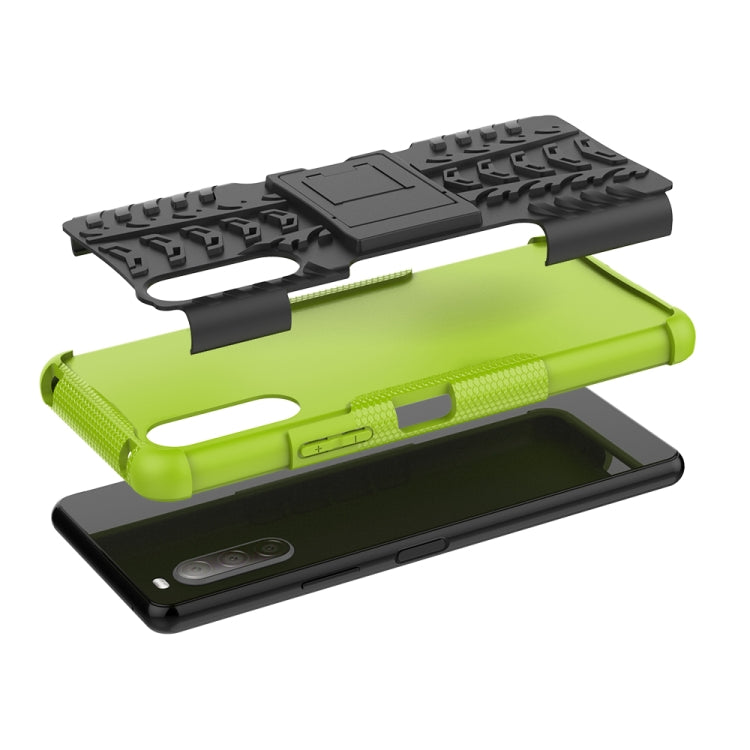 For Sony Xperia 10 â…¡ Tire Texture Shockproof TPU+PC Protective Case with Holder