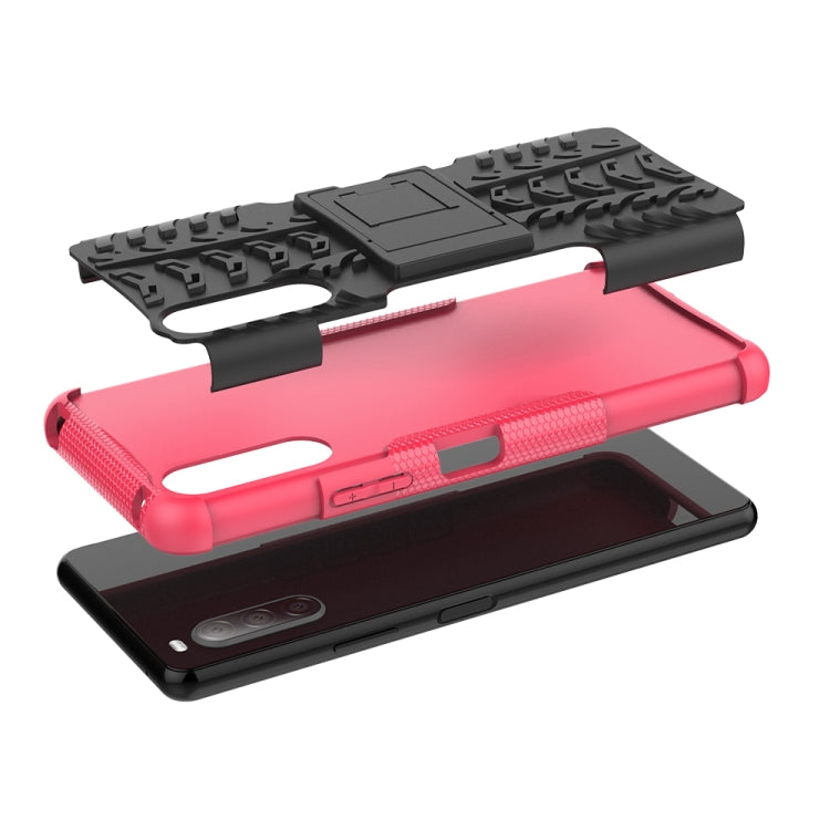 For Sony Xperia 10 â…¡ Tire Texture Shockproof TPU+PC Protective Case with Holder