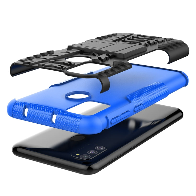 For Galaxy M30s Tire Texture Shockproof TPU+PC Protective Case with Holder