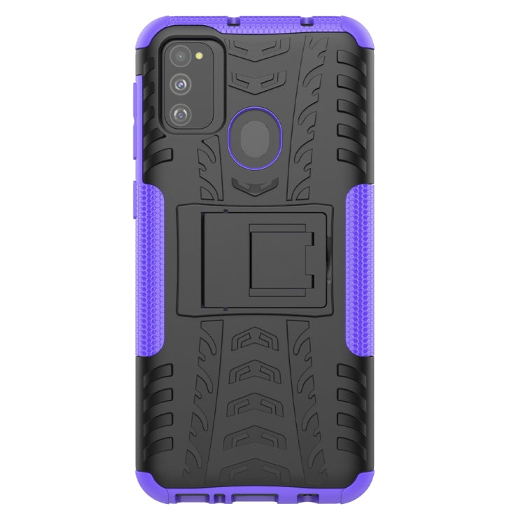 For Galaxy M30s Tire Texture Shockproof TPU+PC Protective Case with Holder