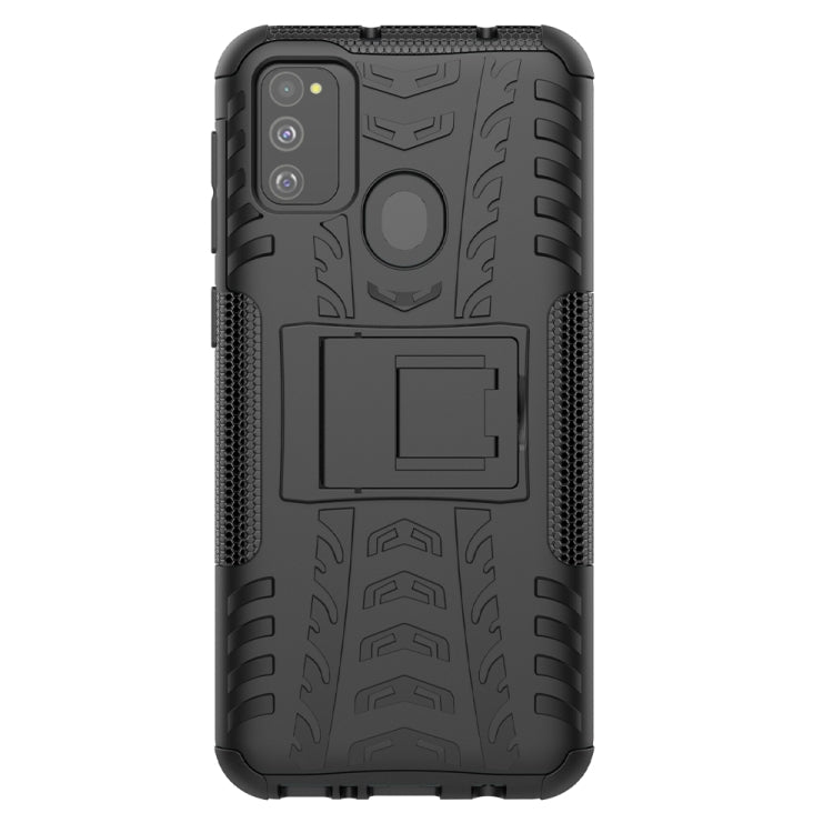 For Galaxy M30s Tire Texture Shockproof TPU+PC Protective Case with Holder