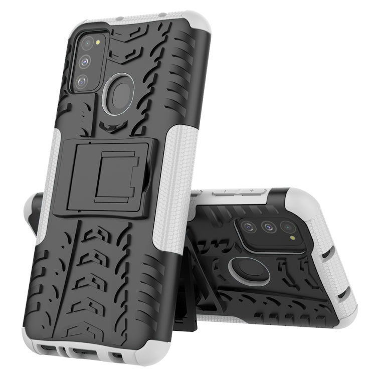 For Galaxy M30s Tire Texture Shockproof TPU+PC Protective Case with Holder