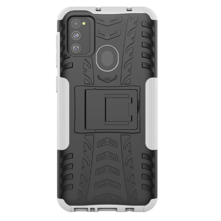 For Galaxy M30s Tire Texture Shockproof TPU+PC Protective Case with Holder