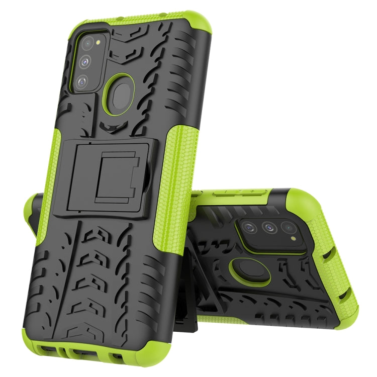 For Galaxy M30s Tire Texture Shockproof TPU+PC Protective Case with Holder