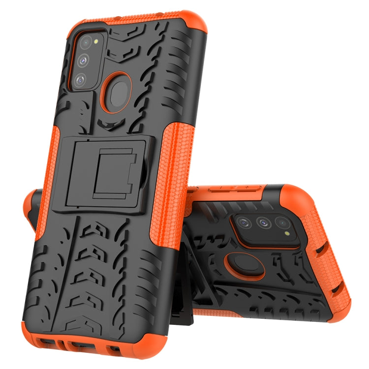 For Galaxy M30s Tire Texture Shockproof TPU+PC Protective Case with Holder