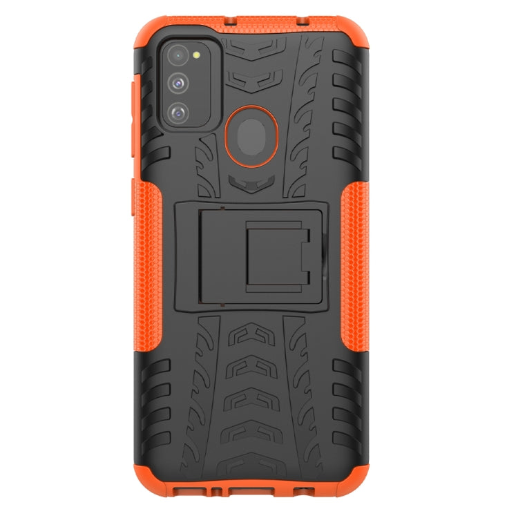 For Galaxy M30s Tire Texture Shockproof TPU+PC Protective Case with Holder