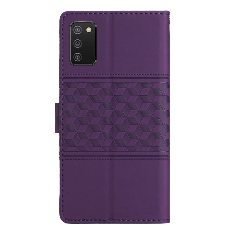 For Samsung Galaxy A02s EU Edition Diamond Embossed Skin Feel Leather Phone Case with Lanyard