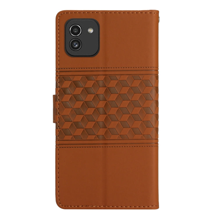 For Samsung Galaxy A03 Diamond Embossed Skin Feel Leather Phone Case with Lanyard